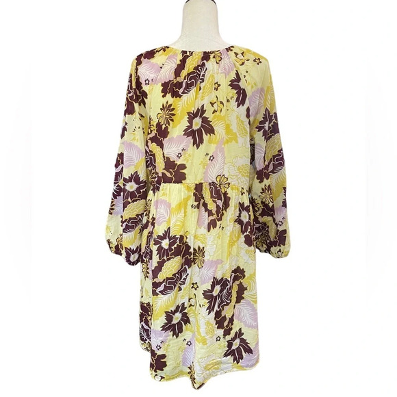 Anthropologie Plus Size V Neck Yellow Floral Mini Dress XL - Picture 12 of 13